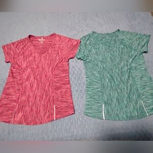 90 Degree By Reflex Space-Dyed Athletic Tee - Rose & Green Lot Of 2